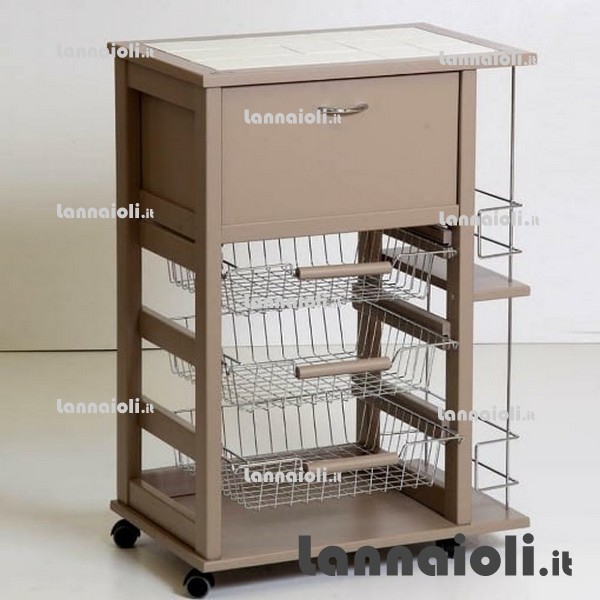 CARRELLO LEGNO C-CAS.-PORTAP+BOTT.BIANCO 